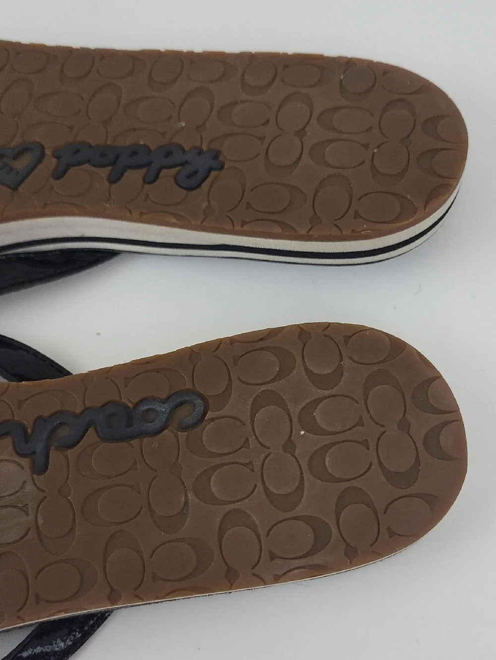 Coach Poppy Wilma Black Patent Leather Thong Flip Flops Size 11 B